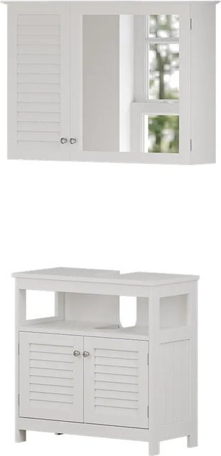 Vicco Badmöbel-Set Riad in Weiß, bestehend aus einem Spiegelschrank und einem Waschtischunterschrank mit Zwischenablage, modern und wandmontiert - Bild 1