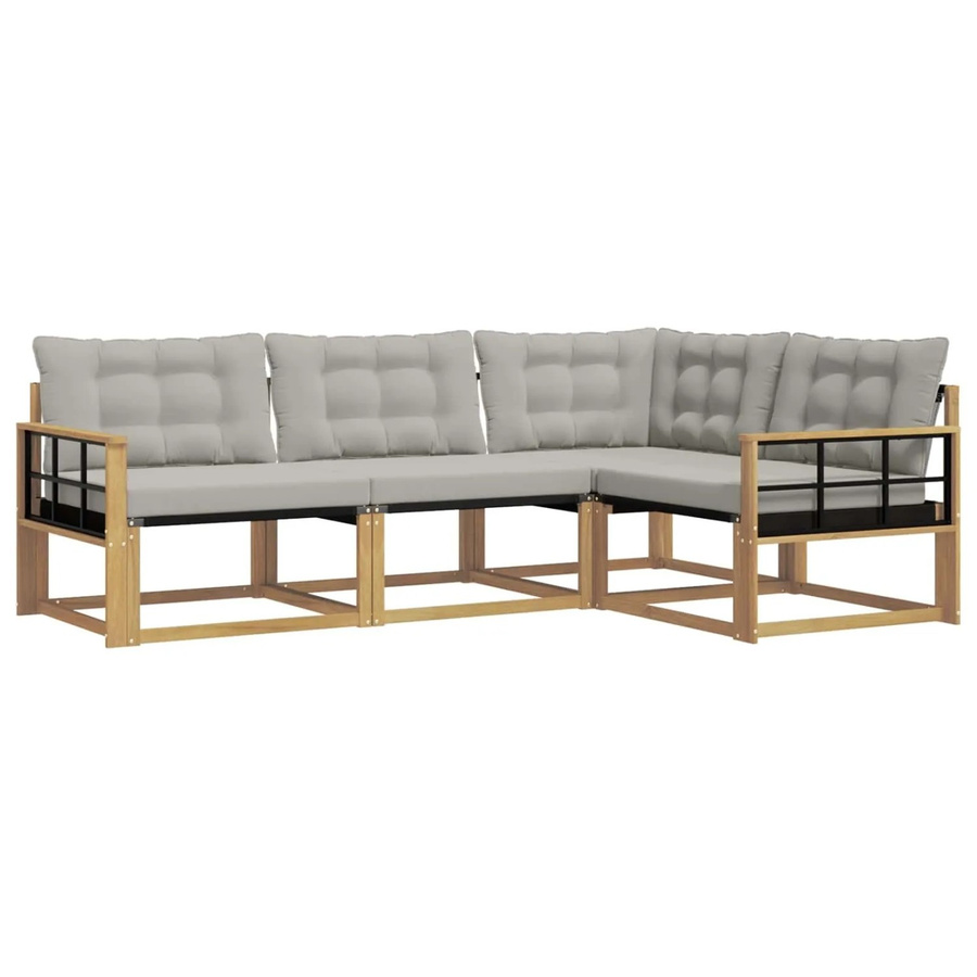 vidaXL Outdoor-Sofagarnitur in L-Form aus Akazienholz mit Textilene-Elementen und Kissen, Weiß und Grau - Bild 2