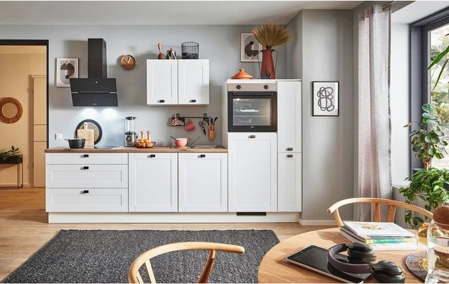pino Küchenzeile Weiß Matt mit 1 Geräteplatz und 1 Seitenschrank, Breite: 290 cm - Bild 1
