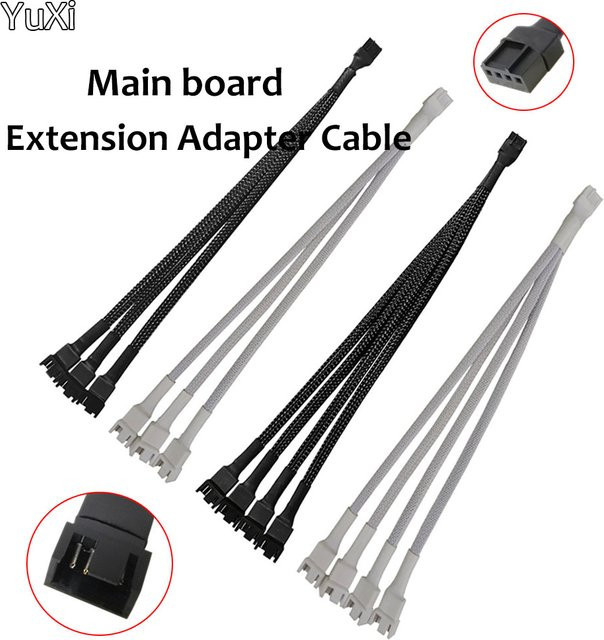 YuXi PWM Lüfter-Splitter Kabel 1 bis 4 Wege mit 4 Pin Anschluss, 27 cm Länge, Schwarz/Weiß ummanteltes Verlängerungskabel - Bild 1