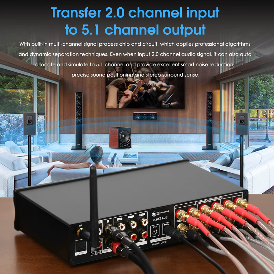 Nobsound M5.1 Digitaler Bluetooth-Empfänger 5.1-Kanal Heimkino-Verstärker mit Koaxial- und Optischem Anschluss in Schwarz - Bild 4