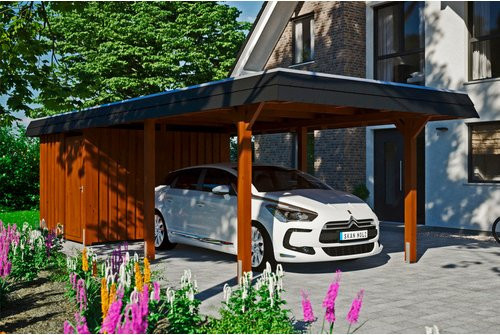 Skan Holz Carport Wendland mit Anbau in Nussbaum mit EPDM-Dach und schwarzer Blende, B/T: 362 x 870 cm - Bild 2