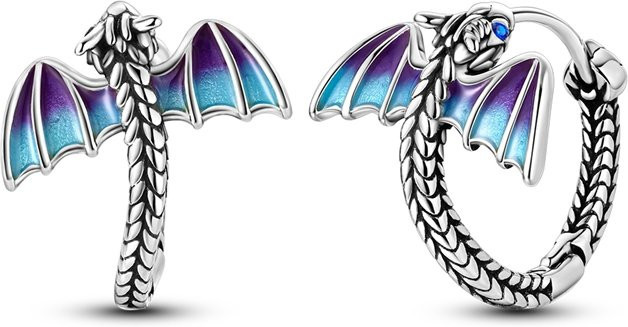 Creolen 925 Silber, blaue lila Drachen, Damen - Bild 1