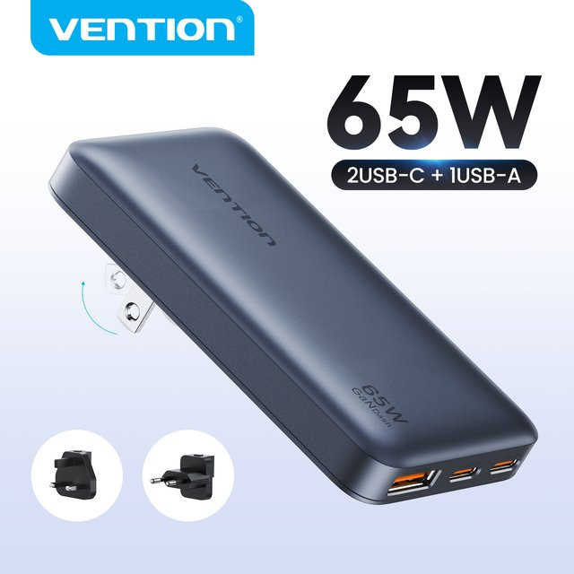 Vention GaN Ladegerät 65W USB-C Schnellladegerät mit PD PPS für Laptop und iPhone, Schwarz - Bild 1