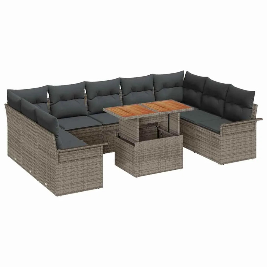 vidaXL Garten-Sofa-Set aus Polyrattan in Grau, 10-teiliges Set mit Polsterung und integriertem Stauraum für Kissen - Bild 2