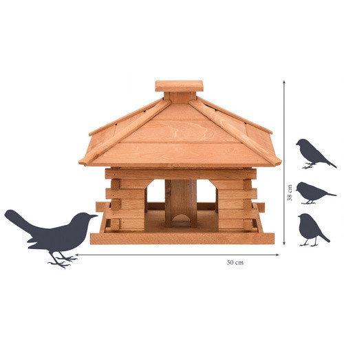 Dobar Rustikales XL-Vogelfutterhaus im Blockhaus-Stil mit dekorativem Holzdach und integriertem Futtersilo, braun - Bild 4