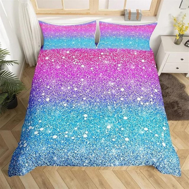 Wucifang Bags Bettwäsche-Set mit Regenbogen-Farbverlauf für Kinder und Mädchen, 2-teilig aus Polyester, Mehrfarbig, B: 133 cm, H: 70 cm - Bild 1