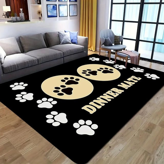 Rutschfester Flanellteppich mit Hundepfotenabdruck von Wucifang Shoes, maschinenwaschbar, Farbe: Schwarz, B/T: 80 x 120 cm - Bild 1