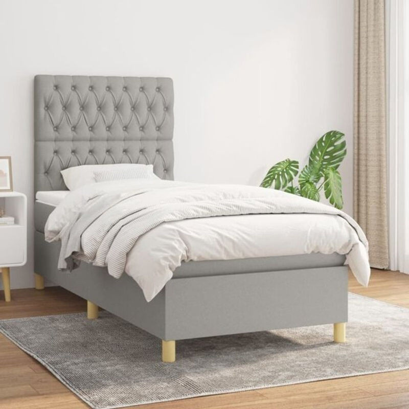 Vidaxl Boxspringbett mit Matratze in Grau aus Stoff und Holzwerkstoff B/T/H: 90 x 190 x 118 cm - Bild 1