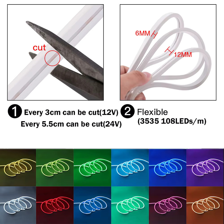 XUNATA RGB Neon LED Streifen mit Wifi Fernbedienung, Wasserdicht, kompatibel mit Tuya und Smart Life für deine Home Neon Dekor Beleuchtung (12V 24V) - Bild 3