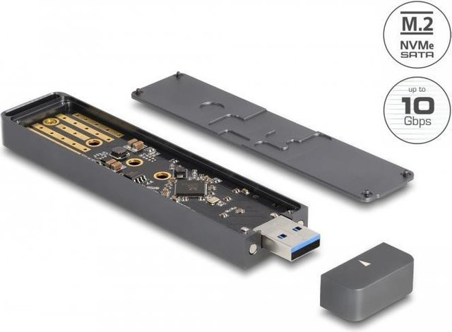 Delock externes M.2 NVMe PCIe und SATA SSD Gehäuse mit USB 3.2 Gen 2 Typ-A Anschluss in Grau (42021) - Bild 2