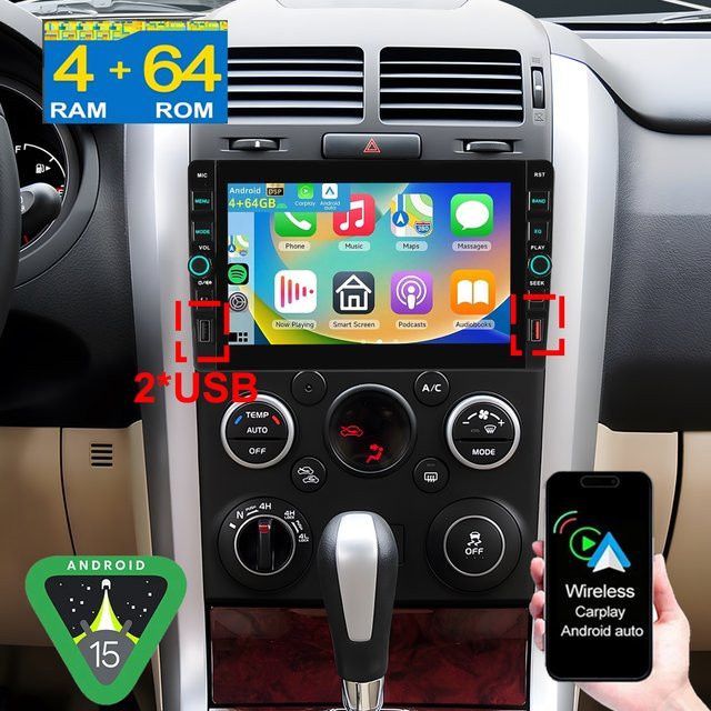 Essgoo Android 15 Autoradio mit 8 Zoll Display, 4GB RAM, 64GB Speicher, Carplay, WiFi und GPS für Suzuki Grand Vitara, Schwarz - Bild 1