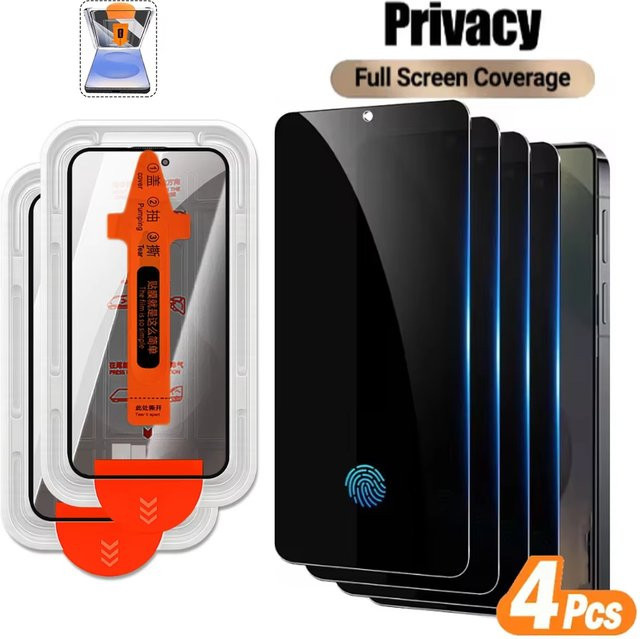 4er-Pack Sichtschutz Displayschutzfolie aus gehärtetem Glas für Samsung Galaxy S26 Ultra S25 S24 Plus S23 S22 S21 in Schwarz mit Anti-Spionage-Funktion und Fingerabdruck-Kompatibilität - Bild 1