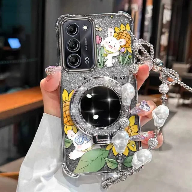Samsung Handyhülle mit Glückliches Kaninchen Motiv und Lanyard für A55 A25 A24 A22 A15 A13 A12 A71 A53 A51 A35 A26 A04 A03 A02 in Multicolour und Silber - Bild 1