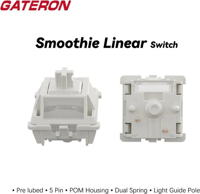Gateron Smoothie-Schalter linear weiß, vorgeschmiert, 5-polig, POM mit Doppelfeder und Lichtleiterstange für mechanische Tastaturen - Bild 1
