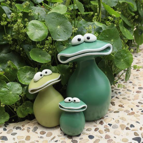 Bunte Big Mouth Frosch Familie Figur aus Harz als wasserdichtes Gartenornament im Cartoon-Design - Bild 7
