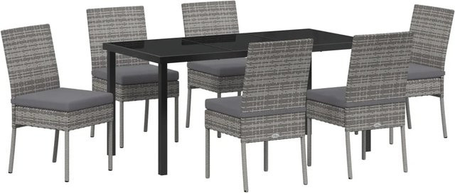 vidaXL Garten Essgruppe 7-teilig aus Poly-Rattan und Stahl in Grau mit Glastisch - Bild 1