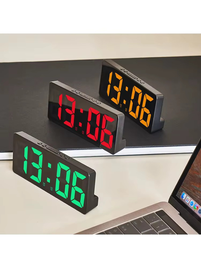NOCCLILI Multifunktionale digitale LED-Ziffernuhr mit Temperaturanzeige und Kalender, Tischuhr mit Nachtlicht in Schwarz und Orange - Bild 5