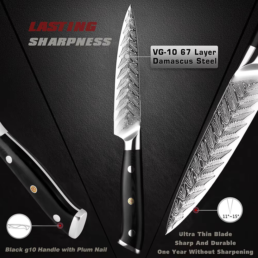 Xituo Damaststahl Schälmesser in Schwarz mit ergonomischem G10 Griff, 12,7 cm - Bild 3