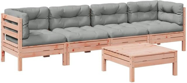 vidaXL 5-tlg. Garten-Sofagarnitur aus Massivholz Douglasie in L-Form mit Kissen, Grau/Braun - Bild 1