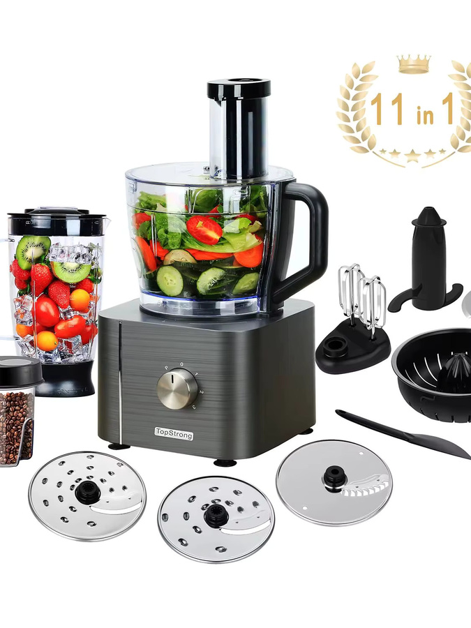 TopStrong 6-in-1 Küchenmaschine mit 800 W, grau, BPA-frei mit Edelstahlbehälter und spülmaschinenfesten Teilen - Bild 5