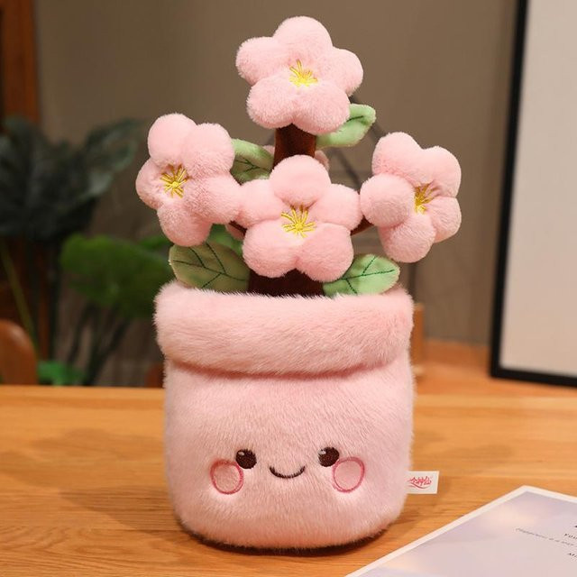 Yiran toy Cartoon Blume Topf Plüschpuppe, Grün Rosa, 33cm - Bild 1