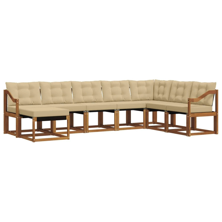 vidaXL Sofa Set 8-teilig L-Form aus Akazienholz und Textilene in Natur-Beige mit Kissen - Bild 2