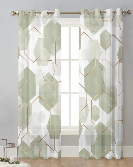 Yiran Furniture Transparente Tüllvorhänge mit geometrischer Textur in Salbeigrün, 2er-Set mit Ösen, Breite: 65 cm, Höhe: 60 cm - Bild 1