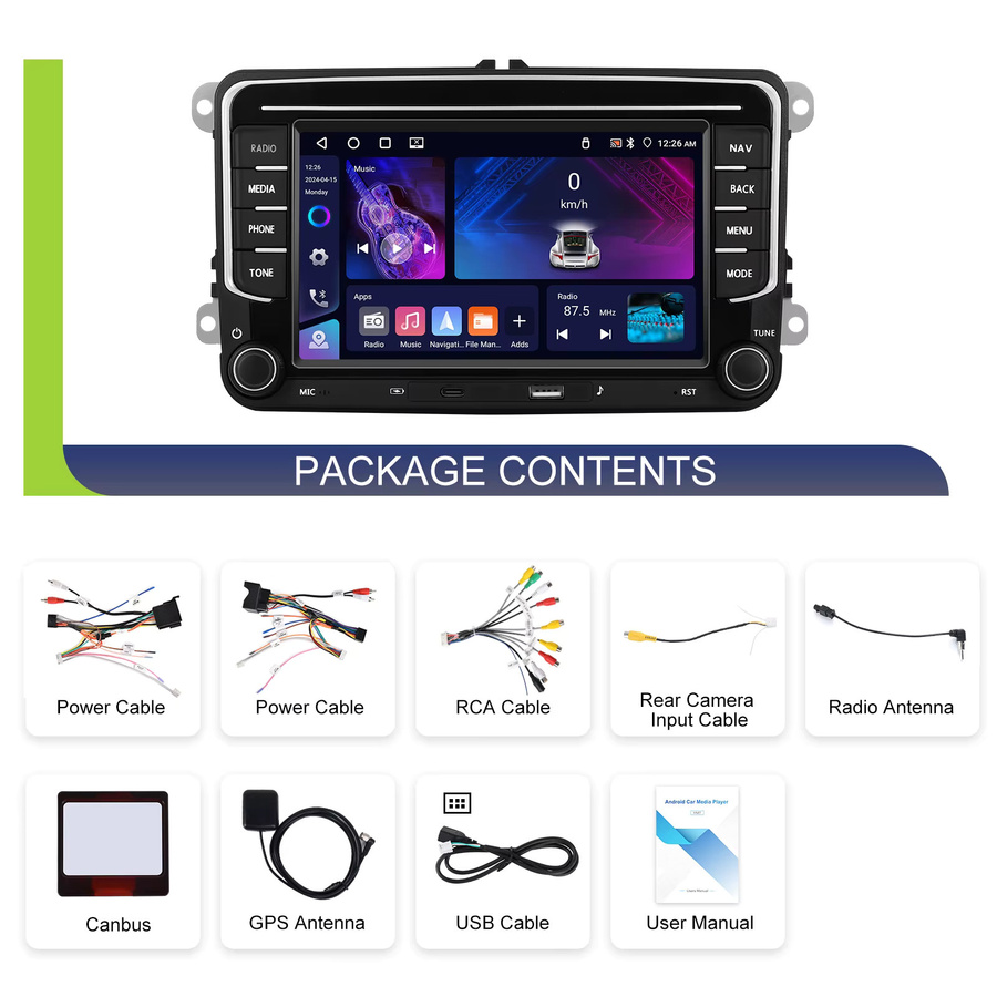 Hikity 2Din Auto Radio Multimedia Player mit 4GB RAM und 64GB Speicher in Schwarz für VW Passat Sharan Caddy Polo mit CarPlay, Android Auto, Bluetooth, DSP und Mirror Link - Bild 4