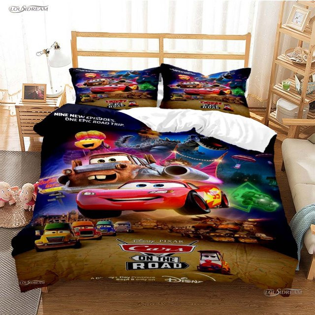 Pixar McQueen Auto Bettwäsche-Set mit Bettbezug und Kissenbezügen, Mehrfarbig, B/H: 140 x 210 cm - Bild 1