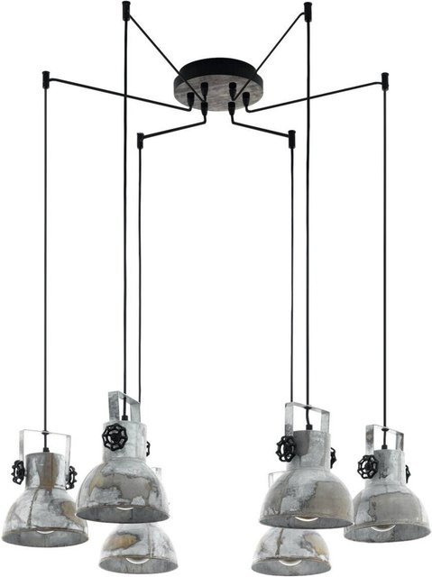 Eglo Pendelleuchte Barnstaple in Braun und Schwarz aus Holz und Metall im Industrie-Design, H x B x T: 130 x 18 x 18 cm, E27, 6 Fassungen - Bild 1