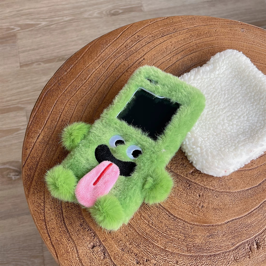 Stoßfeste Samsung Galaxy Z Flip 5 4 3 Handyhülle mit Cartoon Zungen-Design und Pelz-Rückseite in Pink - Bild 3