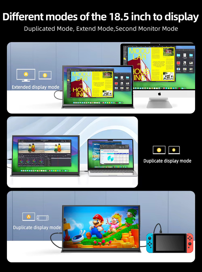 EVICIV Tragbarer Monitor 18,5 Zoll Touchscreen Full HD 1080P 120Hz 125% sRGB Schwarz mit Smart Cover, USB-C und HDMI für Laptop, Mac, PC und Spielkonsolen, VESA kompatibel - Bild 7