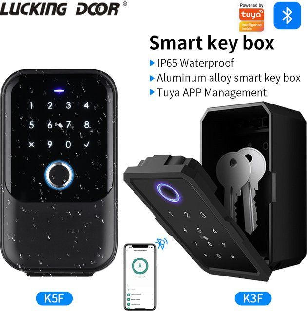 Wasserdichte Smart Lockbox mit Geheimcode und Tuya App-Unterstützung, kompatibel mit Bluetooth-Gateway, Schwarz - Bild 1