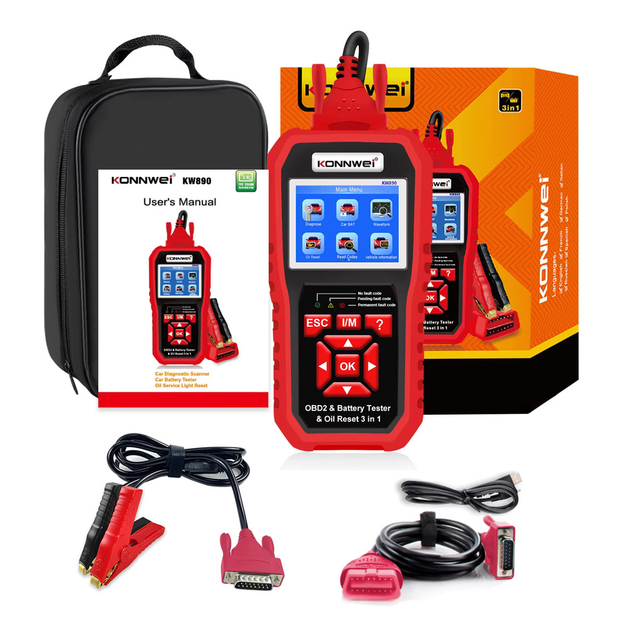 KONNWEI KW890 12V OBD2 Batterietester und Auto-Diagnosegerät mit Bluetooth in Rot - Bild 7