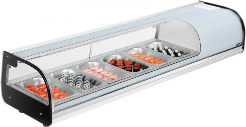 VEVOR Sushi Kühlvitrine mit gebogenem Glas und LED-Beleuchtung, 62 l, Silber, Edelstahl und Glas - Bild 1