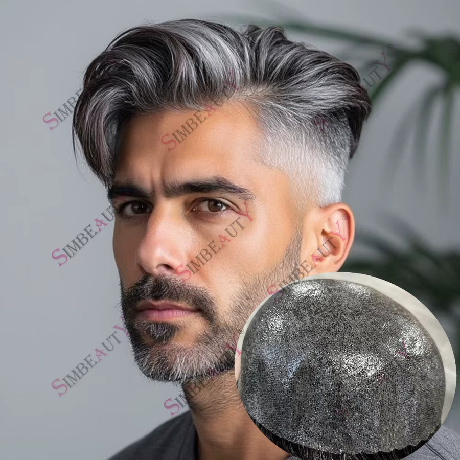 simbeauty Herren-Toupet, Dunkelbraun Grau Schwarz, Mikro-Haut-Prothese - Bild 4