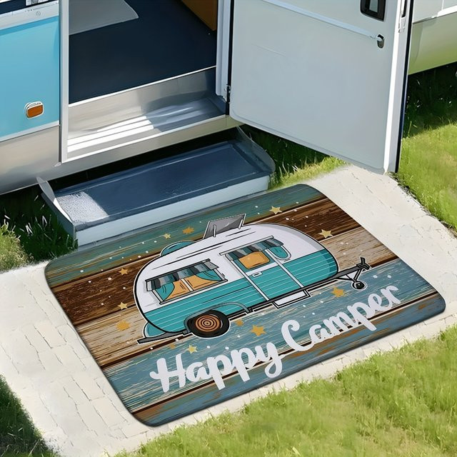 VIKAMA Retro Camping Fußmatte, Mehrfarbig, Waschbar und Anti-Rutsch, Rechteckig - Bild 1