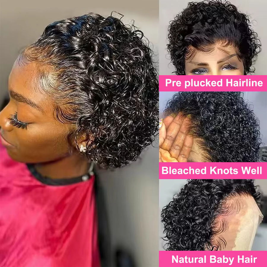 Luxexuan Pixie-Cut-Perücke, kurze lockige Bob-Perücke aus Echthaar, Damen - Bild 2
