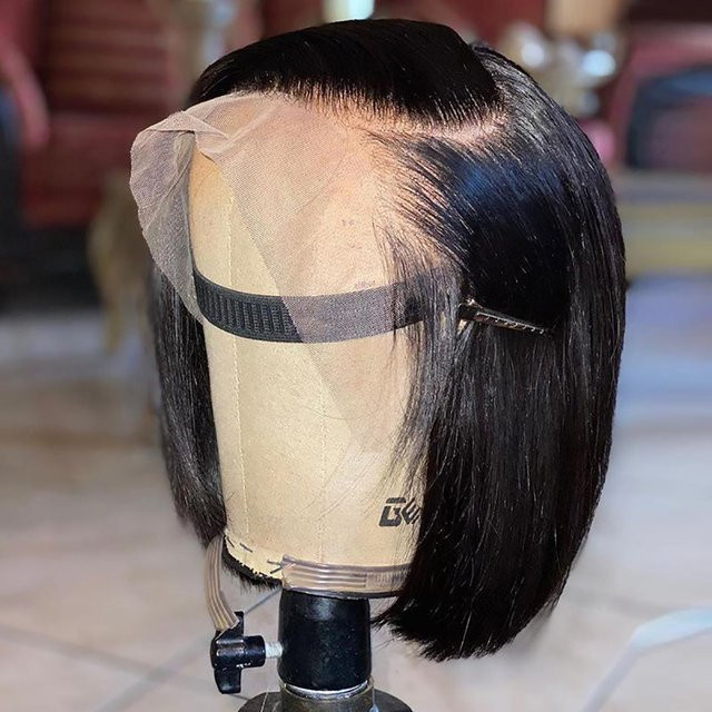 HJ WEAVE BEAUTY Bob-Perücke Echthaar, HD-Lace-Front, 250 % Dichte, Unisex - Bild 1