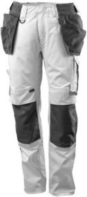 Mascot Arbeitshose mit Hängetaschen in Weiss und Dunkelanthrazit mit Reflexstreifen und Cordura-Material - Bild 1