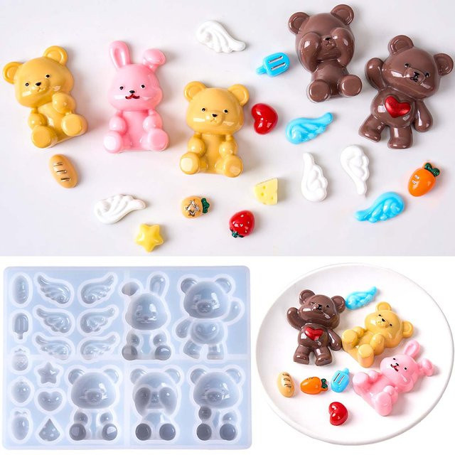 UDOCOOL 3D Silikonform mit Bären- und Hasen-Motiven für DIY Epoxidharz, Schmuck und Schlüsselanhänger, Mehrfarbig - Bild 1