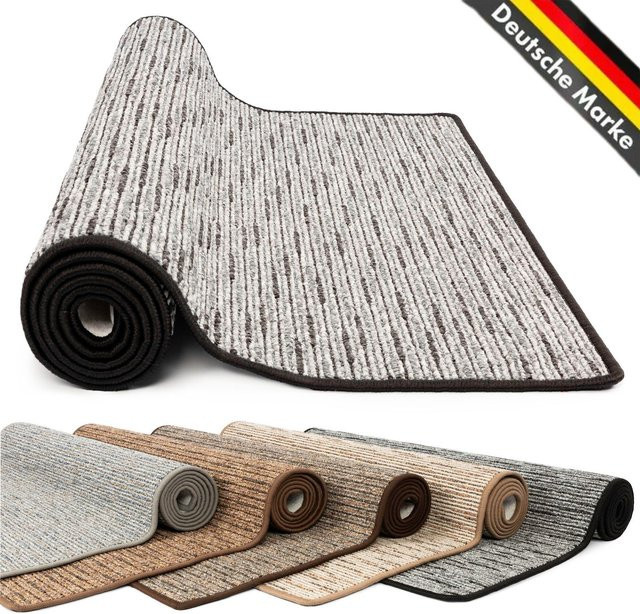 Teppichläufer Geneva von FLOORDIREKT, gestreifter Flurteppich und Küchenläufer mit Filzrücken, braun, Breite: 67 cm, fußbodenheizunggeeignet - Bild 1