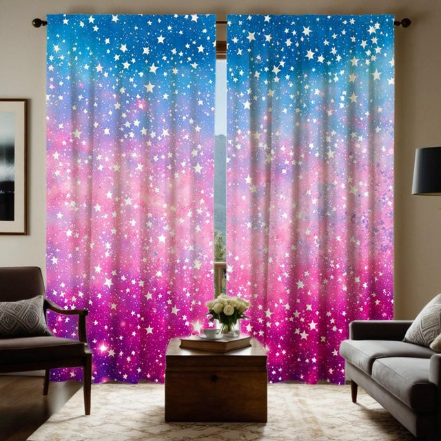 2er-Set Regenbogen Vorhänge im modernen Mädchenstil von Household supplies MH, halbtransparent, Mehrfarbig, B: 132 cm, H: 160 cm - Bild 1