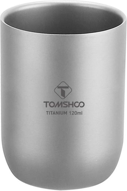 TOMSHOO Multifunktionaler Campingbecher aus Titan, doppelwandig, hitzebeständig, Farbe: Silber, 120 ml - Bild 1