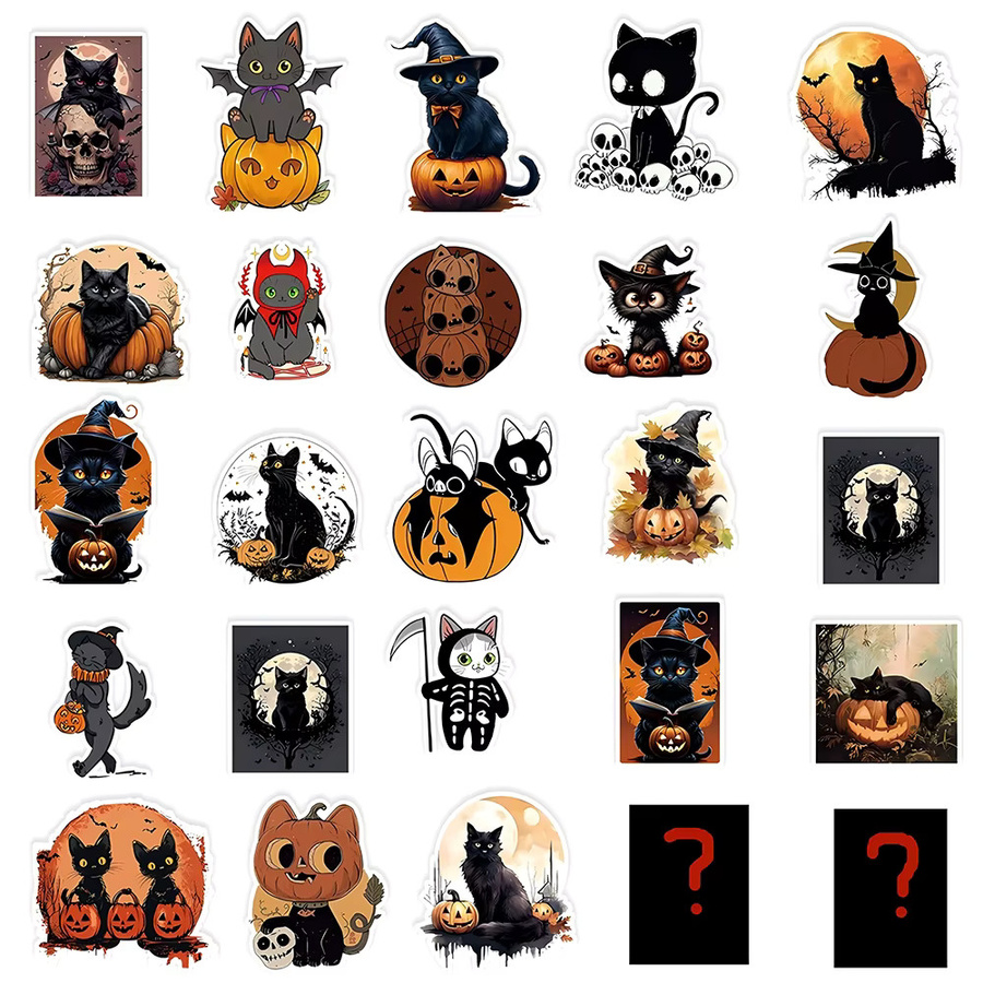Wasserdichte Halloween Aufkleber mit schwarzer Katze, transparente Cartoon Sticker für Laptop, Telefon und Auto, Farbe Schwarz - Bild 3