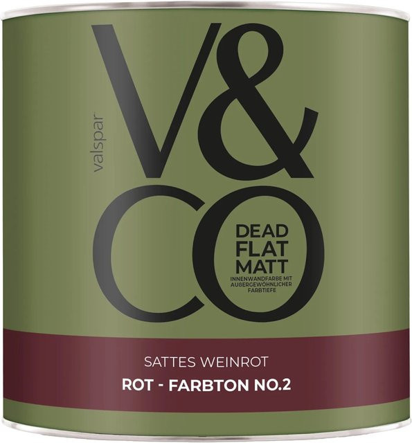 V&CO Premium-Innenfarbe Dead Flat Matt in Sattes Weinrot, 2,5 l - Bild 1