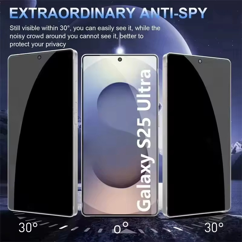 2 Stück Anti-Spy Displayschutzfolie aus gehärtetem Glas für Samsung Galaxy S25 Ultra mit Privatsphäre-Schutz und Fingerabdruck-Entriegelung, transparent - Bild 2