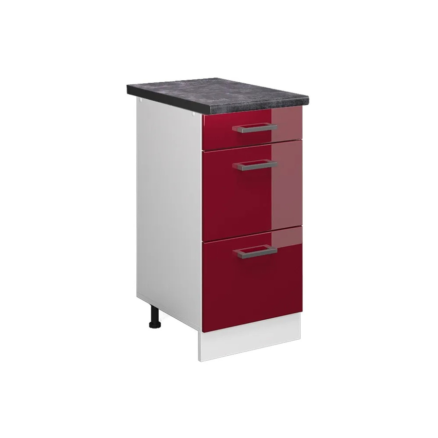 Vicco Küchenunterschrank R-Line Bordeaux Hochglanz Weiß mit Schubladen Anthrazit B: 40 cm, T: 60 cm, H: 81,6 cm - Bild 2