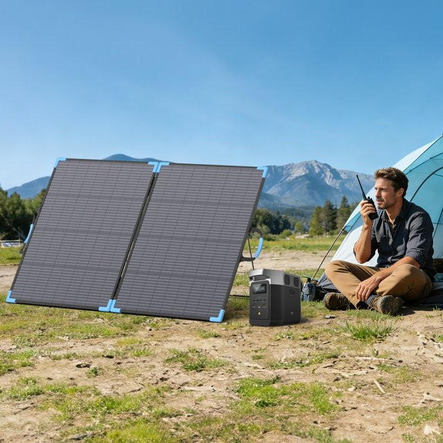 E-POWO 20V Bifaziales Solarmodul 220W Faltbares Solarladegerät in Schwarz mit 23,4% Energieumwandlungsrate für Auto, Boot, Wohnwagen und Camping - Bild 1